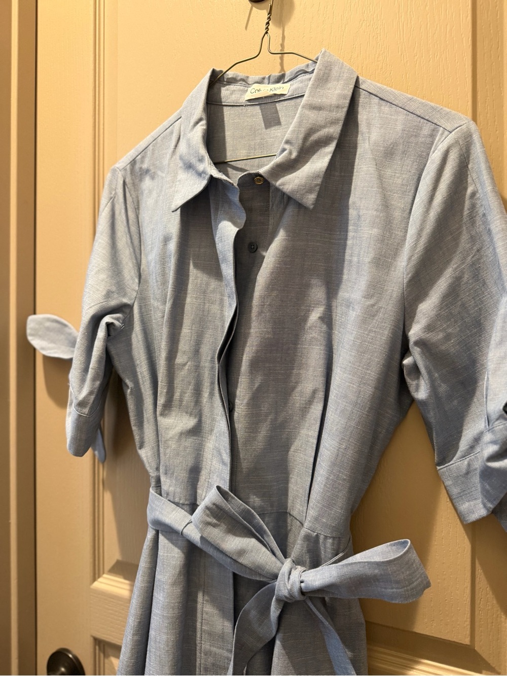 Calvin Klein Light Blue Tie-Waist Midi Shirt Dress - Picture 6 of 13
